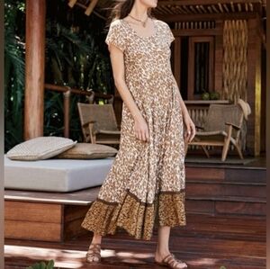 Soft Surroundings Kara Tiered Midi Dress Mocha Leopard 3X 24 NWT Animal‎ Tan